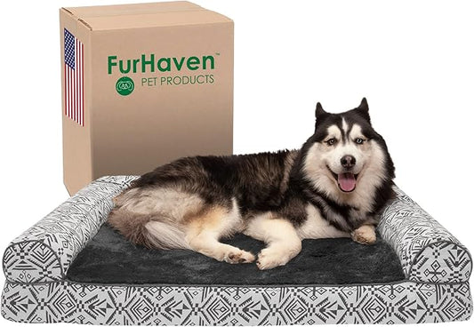 Furhaven Memory Foam Dog Bed for Large Dogs w/ Removable Bolsters & Washable Cover 95 lbs
