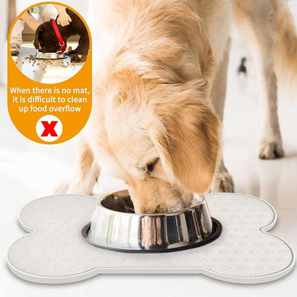 Dog Food Mat Anti-Slip Silicone Dog Bowl Mat Thicker Pet Placemat Waterproof Cat Feeder Pad with Raised Edge Puppy Kitten Feeding Mats Suitable Small Medium-Sized Dogs Cats Eating Tray