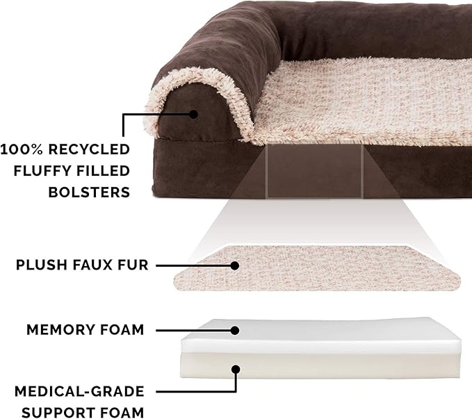 Furhaven Memory Foam Dog Bed for Large Dogs w/ Removable Bolsters & Washable Cover 125 lbs