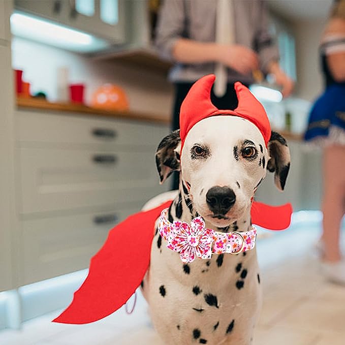 Lionheart glory Premium Halloween Dog Collars Flower Dog Collar Heavy Cotton Adjustable Fall Dog Collar for Small Dogs Holiday Dog Collar Flower Dog Collar with Bow Tie