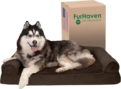 Furhaven Memory Foam Dog Bed for Large Dogs w/ Removable Bolsters & Washable Cover 95 lbs
