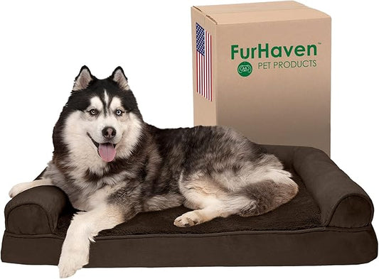 Furhaven Memory Foam Dog Bed for Large Dogs w/ Removable Bolsters & Washable Cover 95 lbs