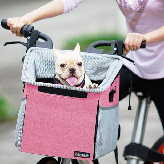 Pet Carrier Bicycle Basket Bag Pet Carrier/Booster Backpack for Dogs and Cats with Big Side Pockets,Comfy & Padded Shoulder Strap,Travel with Your Pet Safety（Pink）