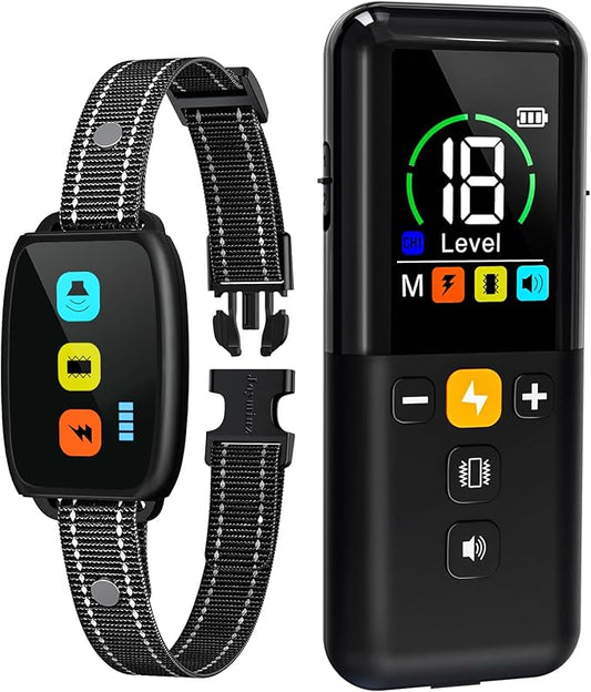 Dog Training Collar with Remote, Smart Dog Shock Collar with 3 Training Modes, Rechargeable Transmitter with Security Lock, Waterproof Electric Dog Shockers for Dogs, All Breeds and Sizes