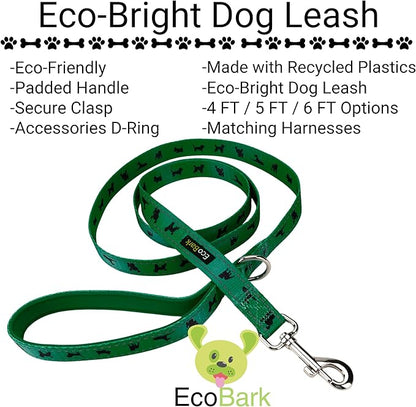 EcoBark Dog Leash - 4 FT / 5 FT / 6 FT Reflective Dog Leash- Eco-Bright Dog Leashes with Padded Handle - Strong Heavy Duty Dog Leash - Nylon Dog Leash for Small & Medium Dogs (Forest Green Dog Leash)