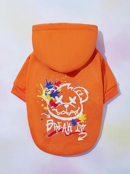 QWINEE Cartoon Bear Print Cat Hoodie Breathable Stretchy