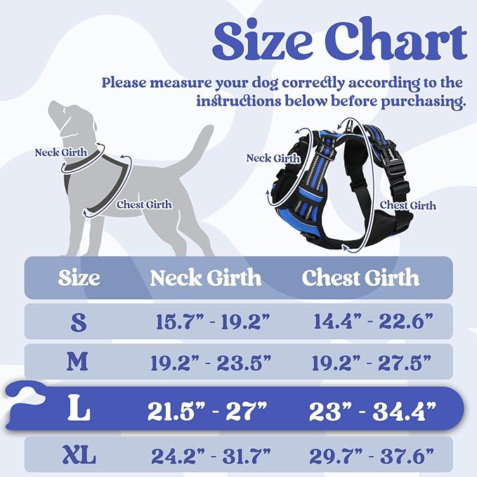 rabbitgoo Dog Harness for Large, No Pull Pet Harness with 3 Buckles, Adjustable Soft Padded Dog Vest with Instant Control Handle, Easy Walking Reflective Pet Vest for Large Dogs, Blue, L