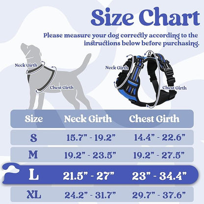 rabbitgoo Dog Harness for Large, No Pull Pet Harness with 3 Buckles, Adjustable Soft Padded Dog Vest with Instant Control Handle, Easy Walking Reflective Pet Vest for Large Dogs, Blue, L