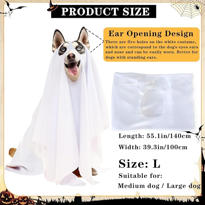 Halloween Ghost Dog Costume Dog White Costumes Ghost Costumes for Dogs Cats with Ear Opened Halloween Dog Cosplay Costume Halloween Trick or Treat Party Cosplay for Dog