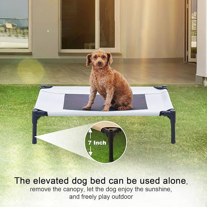 S/M/L Outdoor Elevated Dog Cot with Canopy & Side Shade for Camping Small Medium Dogs (Carry Bag)