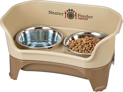 Neater Feeder - Express Model - Mess-Proof Dog Bowls (Medium/Large, Cappuccino) – Made in USA – Elevated, No Spill, Non-Tip, Non-Slip, Raised Stainless Steel Food & Water Pet Bowls