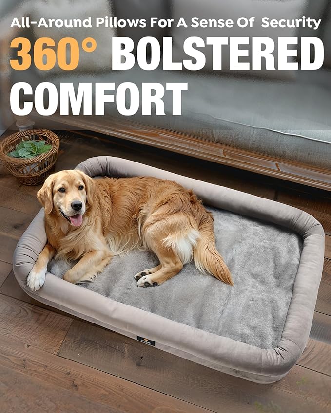Veehoo Orthopedic Dog Bed for Large Dogs 4-Sides Bolster