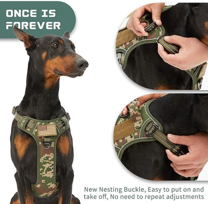 BUMBIN Tactical Dog Harness for Large Dogs No Pull, Famous TIK Tok No Pull Dog Harness, Fit Smart Reflective Pet Walking Harness for Training, Adjustable Dog Vest Harness with Handle Forest Camo XL