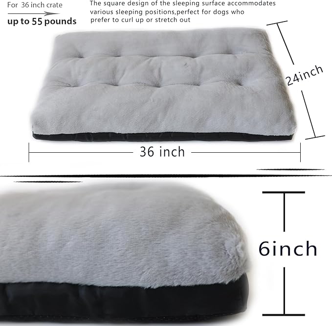 36 Inch Dog Crate Bed Machine Washable,Luxury Faux Fur Orthopedic Dog Crate Bed 36 x 24 Soft Cozy Calming,GreyThick Dog Bed Medium Size Dog Ease Anxiety & Provides The Perfect Sleep (36"×24"×6")