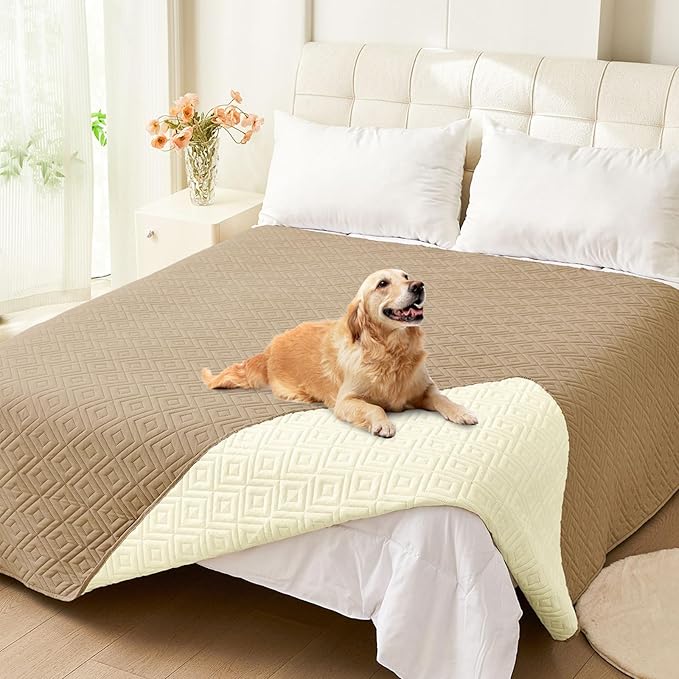 hyha Waterproof Dog Blanket, Soft Dog Bed Cover Pet Blankets, Waterproof Sofa Couch Cover for Dogs Washable, Reversible Pet Couch Covers for Sofa Furniture (82x102 Inch, Camel/Beige)