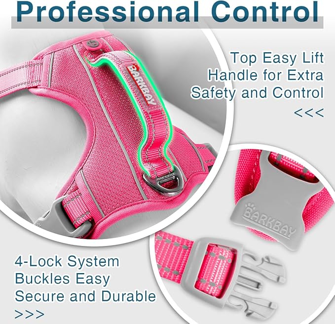 BARKBAY Dog Harness No Pull with ID Tag Pocket - Heavy Duty, Reflective, Easy Control for Large Dogs (Pink,M)