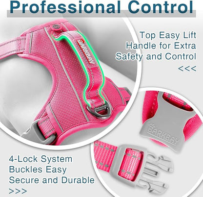 BARKBAY Dog Harness No Pull with ID Tag Pocket - Heavy Duty, Reflective, Easy Control for Large Dogs (Pink,L)