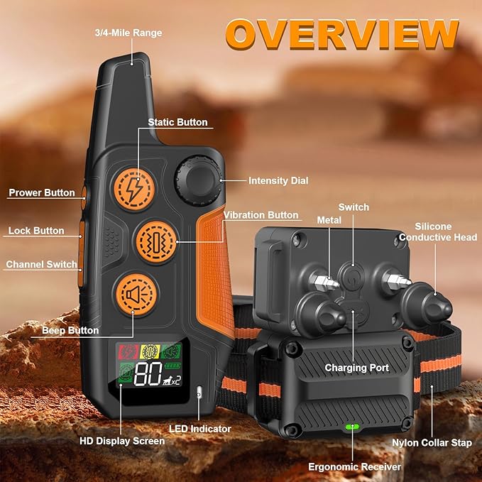 Dog Shock Collar 3300FT 4 Channels Dog Training Collar with Remote for 8-120lbs Small Medium Large Dogs