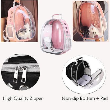 Cat Backpack Carrier Expandable Ventilate Transparent Pet Dog Backpack for Large Cats Hiking, Travel, Outdoor, Airline-Approved Space Capsule Backpack(Pink)