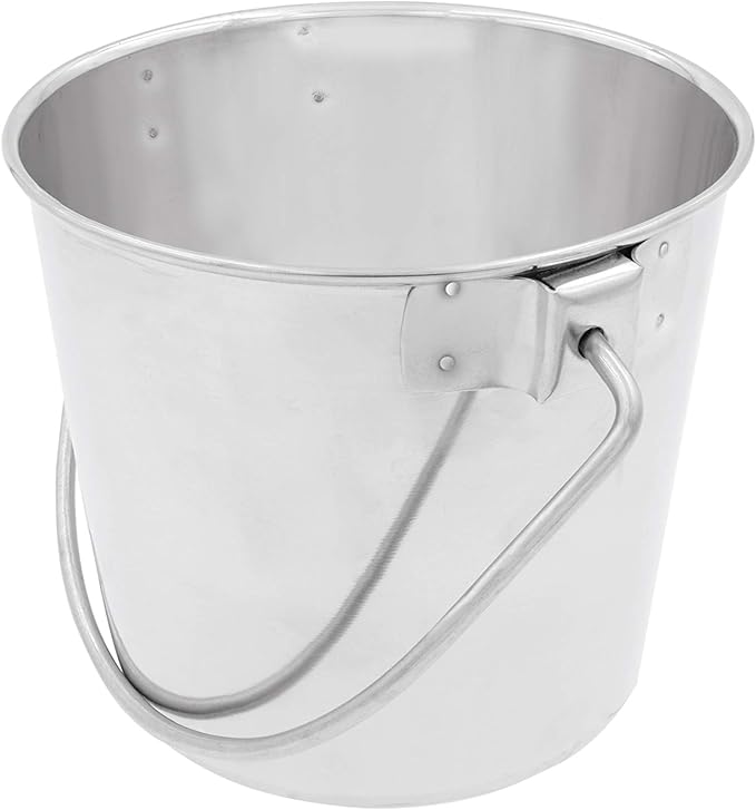 Fuzzy Puppy Heavy Duty Pail with Contoured Handle, Great for Dog, Cat and Critter Crates, Kennels, Coups & Cages, Stainless Steel, Silver, 6-Quart (HDP-6)