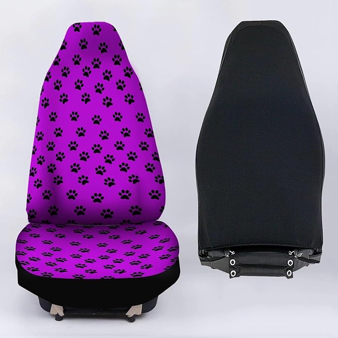 Purple Black Dog Paw Printed Vehicle Bucket Seat Protetors 2 PCS