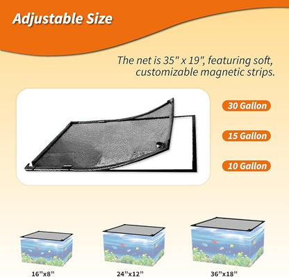 Magnetic Fish Tank Lid Cover DIY Anti-Jumping Net Cover Aquarium Lid Replacement Adjustable Size Fit Tank Size 35"*19"