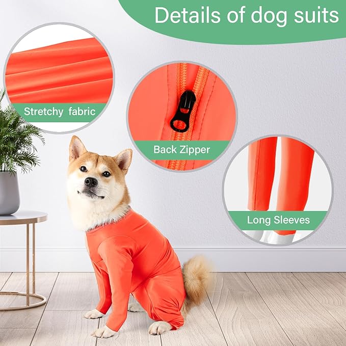 Etdane Dog Onesie After Surgery Pet Surgical Recovery Suit Anti Shedding Bodysuit for Female Male Dog Long Sleeve Claming Pajamas with Legs Orange/2XL