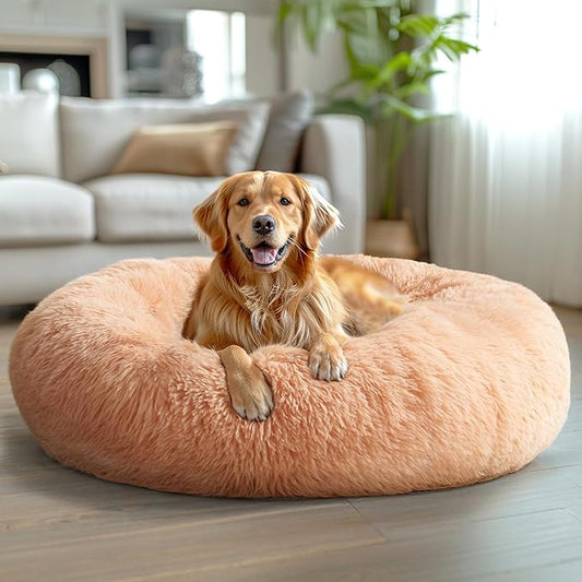 Veehoo Calming Dog Bed for Extra Large Dogs 150 lbs 45", Beige