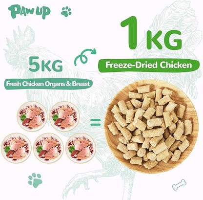 Freeze Dried Dog Treats,Chicken Breast&Organs Recipe Raw Dog Food Topper, High Protein Freeze-Dried Food for Cats, Rawhide Free, Gluten&Grain Free, 5.3oz