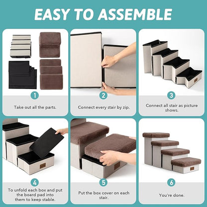 C0ZY KISS Dog Storage Stairs for Bed 18" H 33x13x17.71in, Brown, 4 Tiers