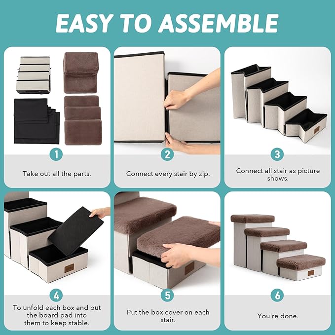 C0ZY KISS Dog Storage Stairs for Couch 14" H 24.8x13x13.58in, Brown, 3 Tiers