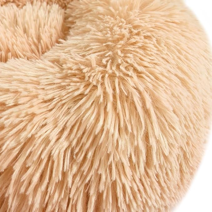 otoez Kitten Puppy Bed Extra Small XS Round Dog Cat Beds Anti Anxiety Plush Pet Calming Donut Bed with Non-Slip Waterproof Bottom (15.7", Oatmeal)