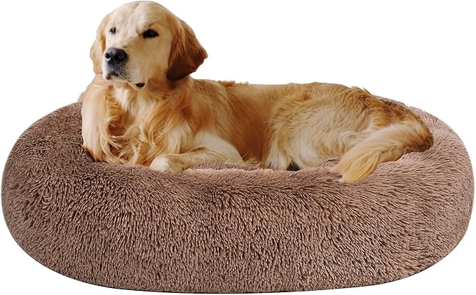 Coohom Oval Calming Donut Cuddler Dog Bed Bed(30"/36"/43'') for (XL(36"x27"x7"), Camel)