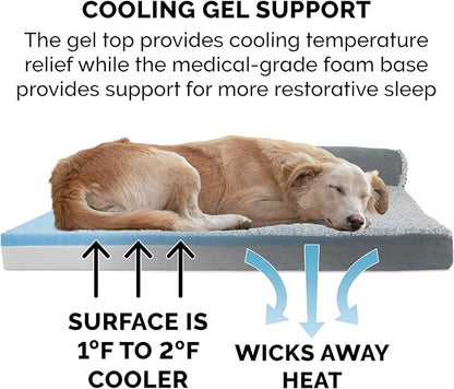 Furhaven Cooling Gel Dog Bed for Large/Medium Dogs w/ Removable Bolsters & Washable Cover 55 lbs
