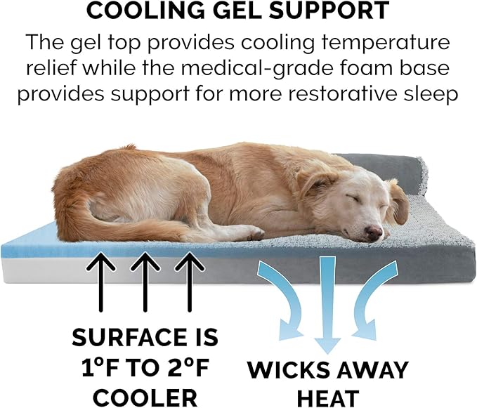 Furhaven Cooling Gel Dog Bed for Large Dogs w/ Removable Bolsters & Washable Cover 95 lbs