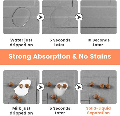 Pet Feeding Mat-Absorbent Pet Placemat for Food and Water Bowl (16"x24", Striped