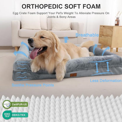 XL Dog Bed, Orthopedic Dog Bed with Egg Crate Foam, Washable Dog Bed with Removable Cover, Extra Large Dog Bed up to 90lbs