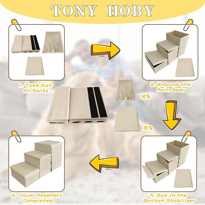 TONY HOBY Foldable Dog Stairs 3-Steps for 3 Steps)