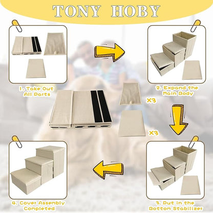 TONY HOBY Foldable Dog Stairs 3-Steps for 3 Steps)