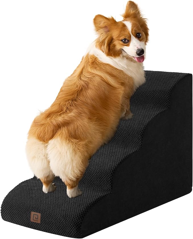 EHEYCIGA Curved Dog Stairs for High Beds 19.7" H 4-Step Dog