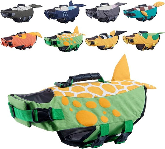 Gyuzh Dog Life Jacket for Swimming,Dog Life Vest for Swimming Boating,Dog Flotation Vest Hign Buoyancy,Shark Dog Swim Safety Vest,Dog Life Jacket with Rescue Handle for Small Medium Large Dogs