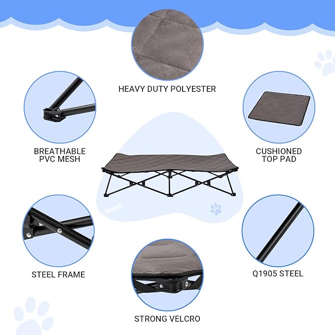 KingCamp Foldable Raised Dog Bed 27.6 in 12.2 in 5.7 in 110 lbs