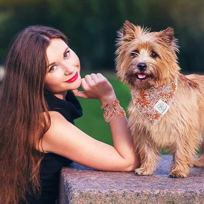 E-Clover Fall Dog Bandana & Matching Scrunchie-Leaves Dog