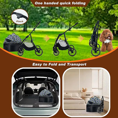 Pet Stroller 3 in 1 Folding Lightweight Dog Stroller with Detachable Carrier & Storage Basket 4 Wheels