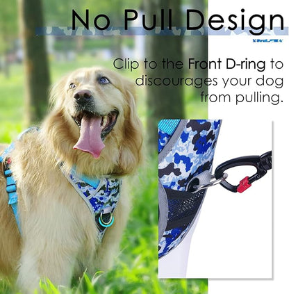 ThinkPet No Pull Harness Breathable Sport Harness with Handle-Dog Harnesses Reflective Adjustable for Medium Large Dogs,Back/Front Clip for Easy Control L Camouflage Blue