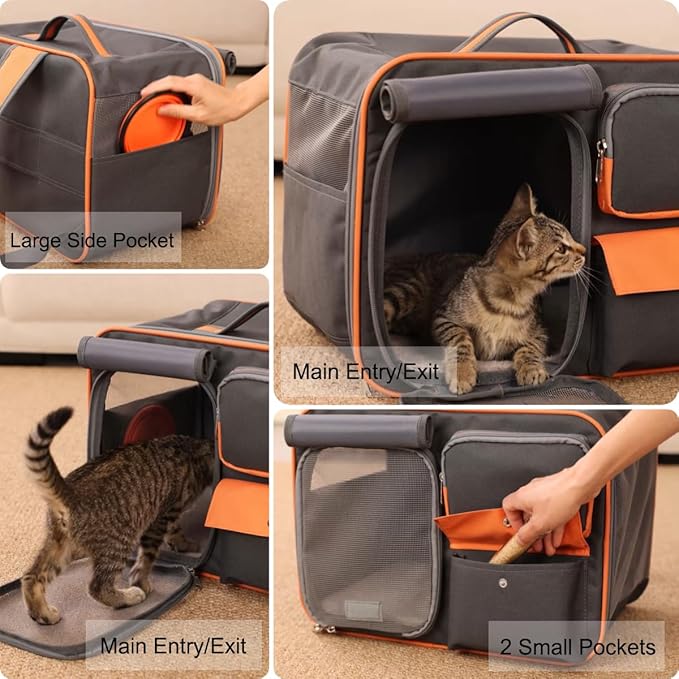 Pets Backpack Small Dog Carrier Airline Approved Soft-Sided Cat Puppy Bag with Washable Fleece Mats 3 Pockets,for Kitties/Pups/Bunny Rabbits Travel Outdoor