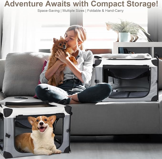 Lekereise Collapsible Dog Crate for Travel 2-in-1 (16.5" x2) x12.6"x12.6"
