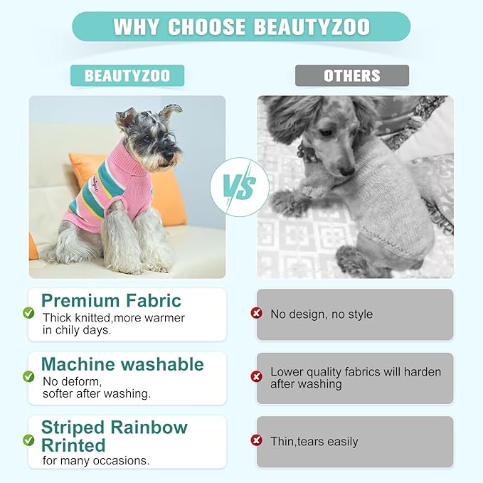 BEAUTYZOO Small Dog Sweater- Striped Pet Sweaters for Spring Summer Dog Clothes, Turtleneck Pullover Knitwear for Small Medium Large Dogs, Warm Coat Easter Outfit for Chihuahua Puppy Cat Boys Girls