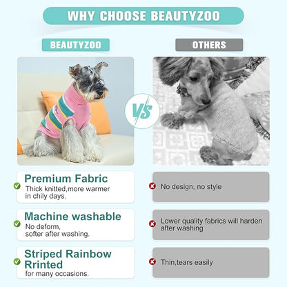 BEAUTYZOO Small Dog Sweater- Striped Pet Sweaters for Spring Summer Dog Clothes, Turtleneck Pullover Knitwear for Small Medium Large Dogs, Warm Coat Easter Outfit for Chihuahua Puppy Cat Boys Girls
