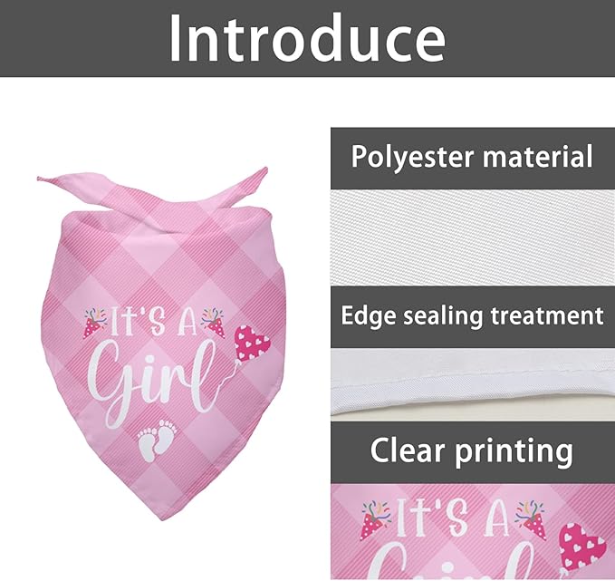 It's a Girl Gender Reveal Baby Announcement Dog Bandana Plaid Pink Dog Bandana Pregnancy Announcement Photo Prop Green Pet Scarf Decorations Accessories for Dog Lovers Owner Gift